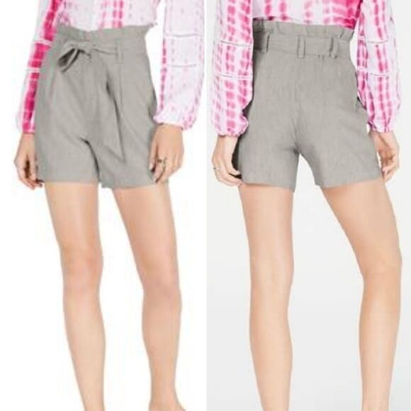 NWT INC Linen Paper Bag Belted Gray Shorts M - Picture 1 of 9
